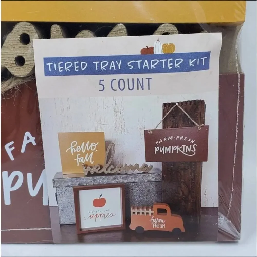 15 Pc Target Mini Tiered Tray Fall Signs Pink Pumpkins Truck Decor 3 Sets NEW